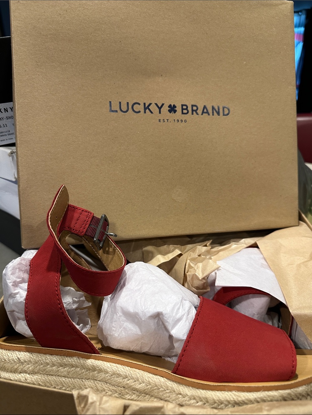 Lucky Brand Red Canvas Espadrille Sandals with Ankle Strap